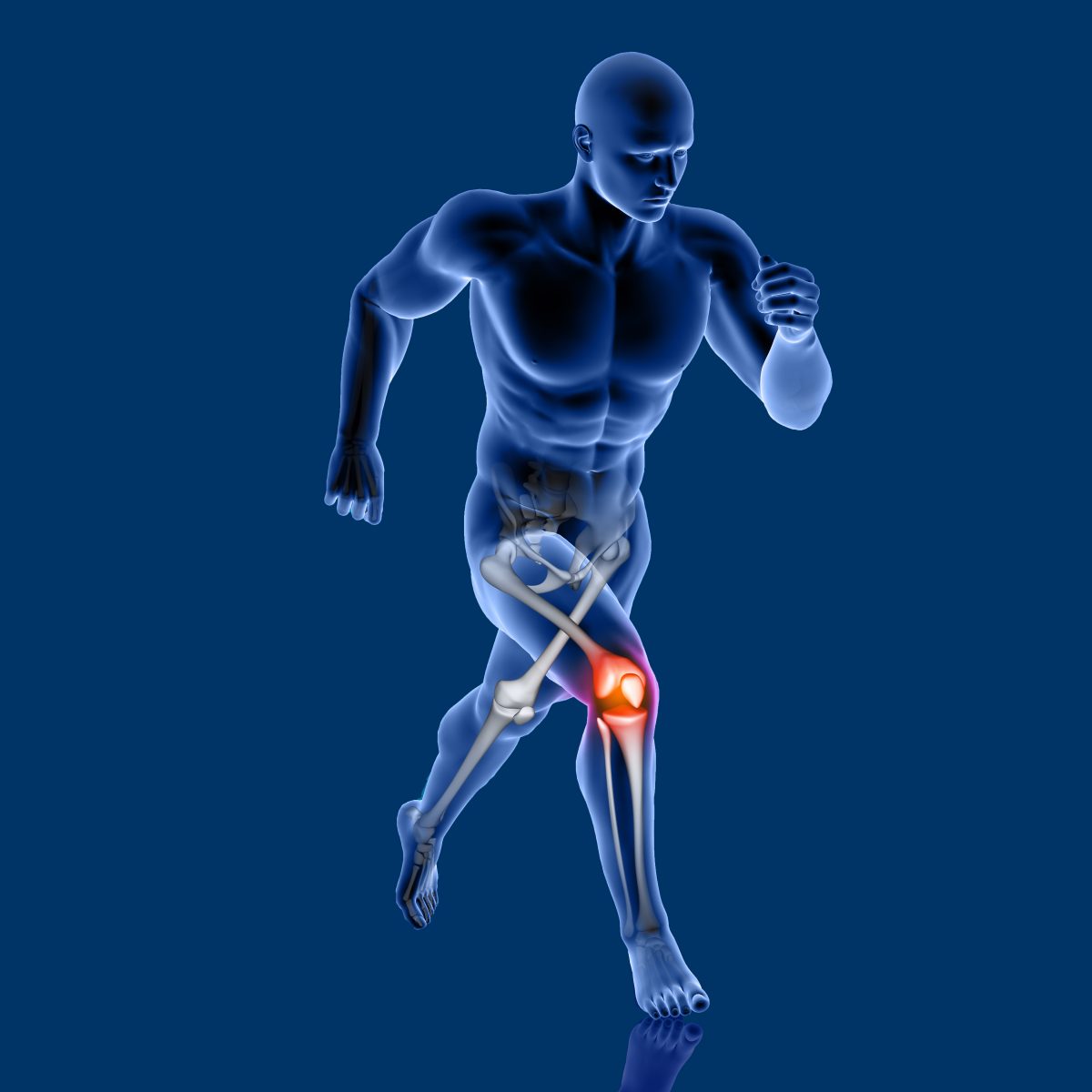 3D male medical figure running with knee bone highlighted | Dr Hiranya ...